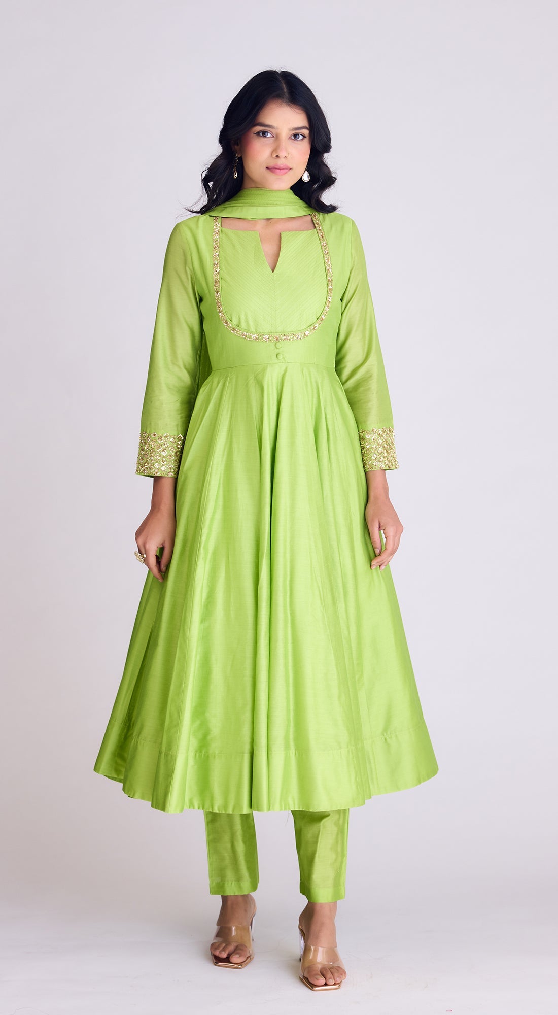 Lime Green Embroidered Anarkali