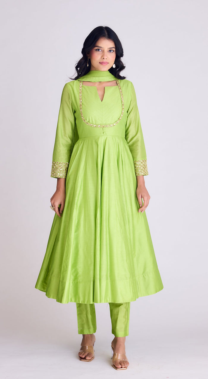 Lime Green Embroidered Anarkali