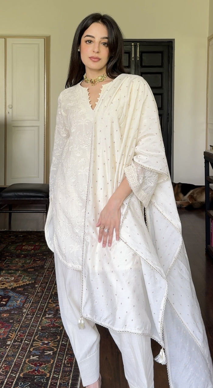 Ivory Chanderi Kurta Set