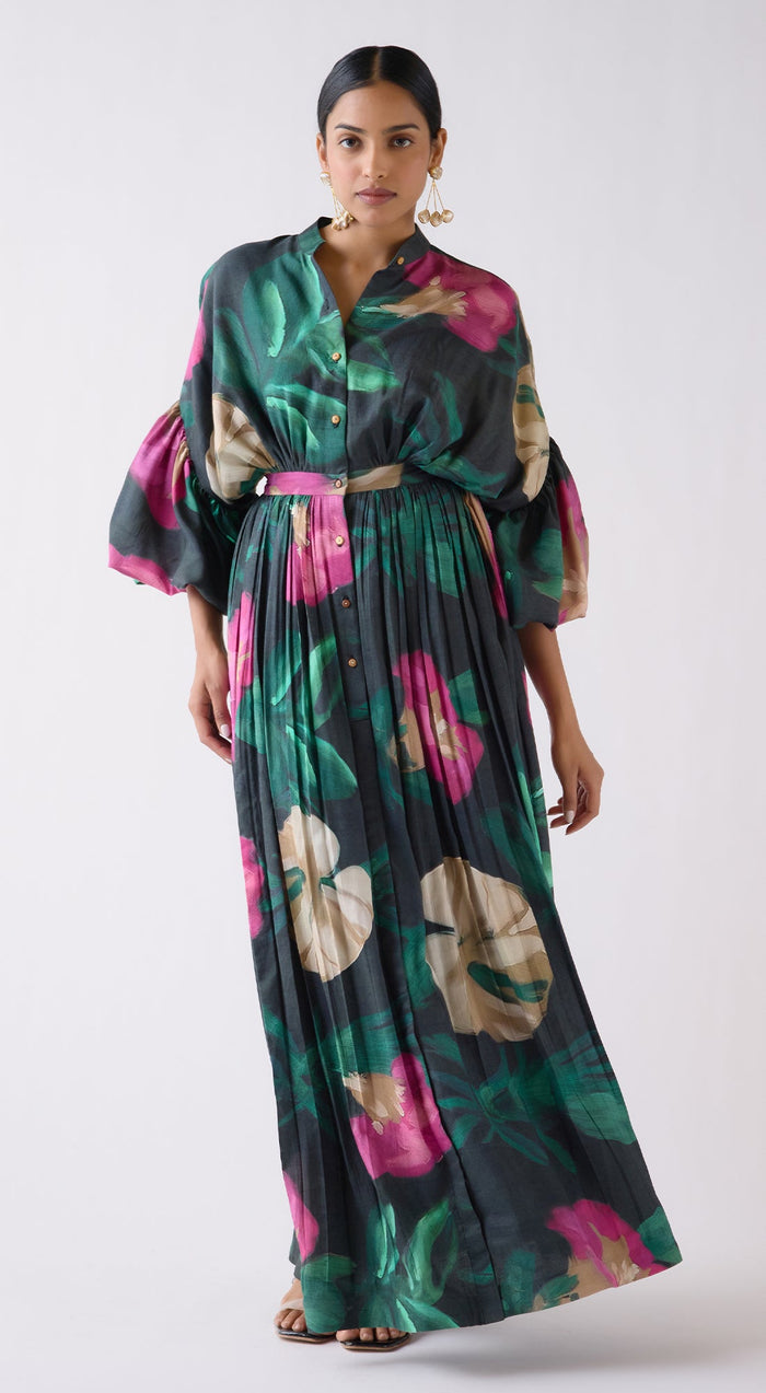 Green Muslin Floral Dress