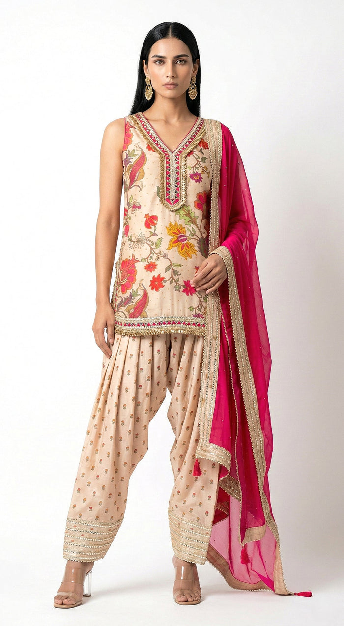 Pink Muslin Embroidered Kurta Set