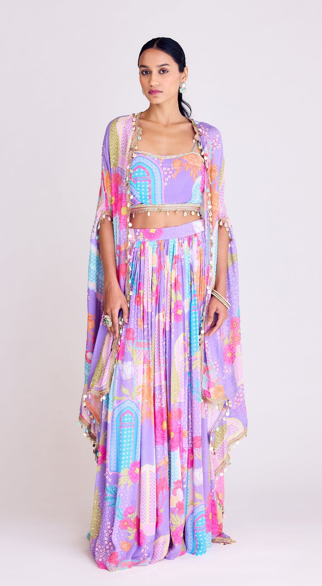 Purple Skirt Set with Cape