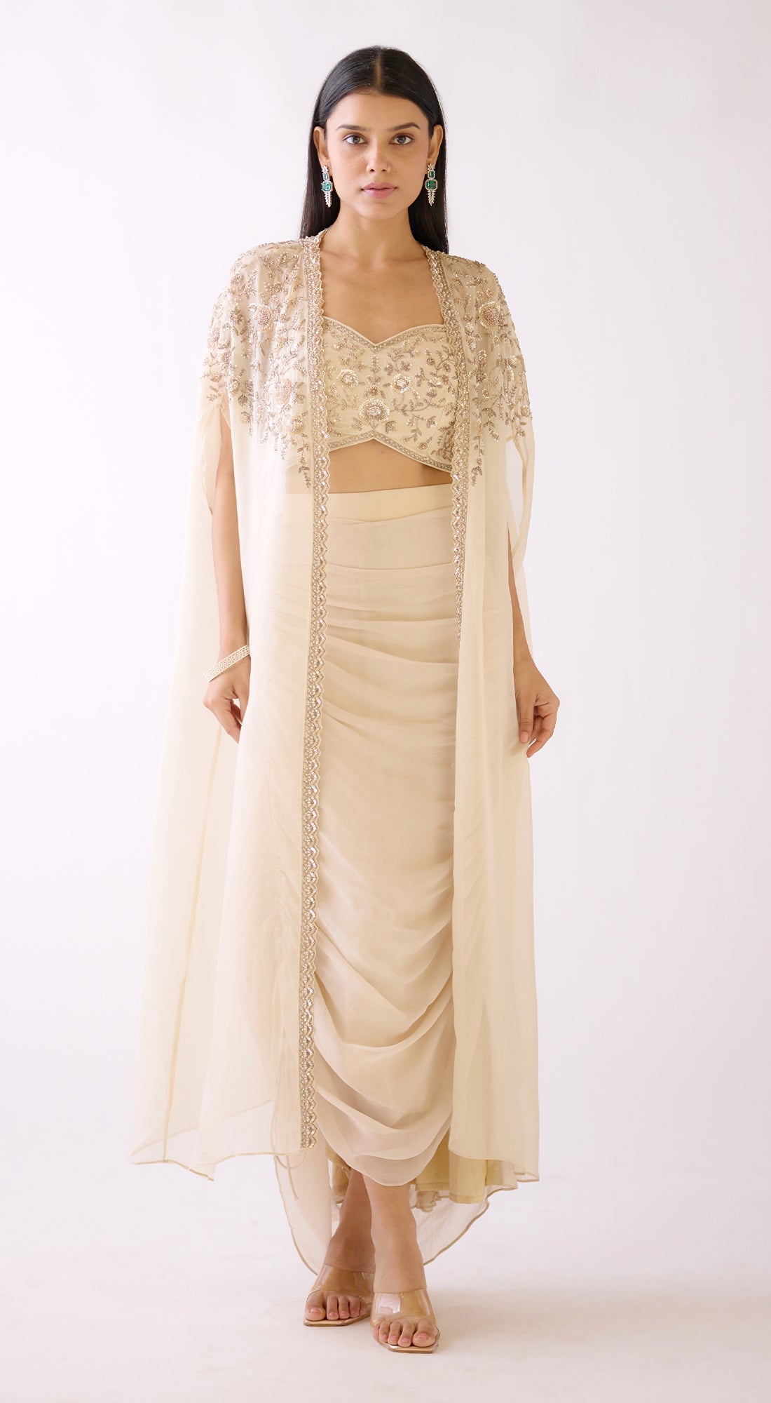 Ivory Embroidered Cape Set
