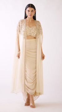 Ivory Embroidered Cape Set