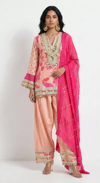 Pink Cotton Silk Embroidered Kurta Set