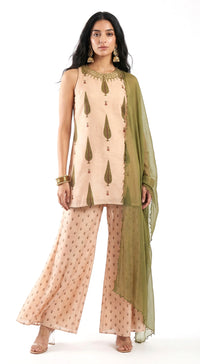 Beige Muslin Embroidered Palazzo Set