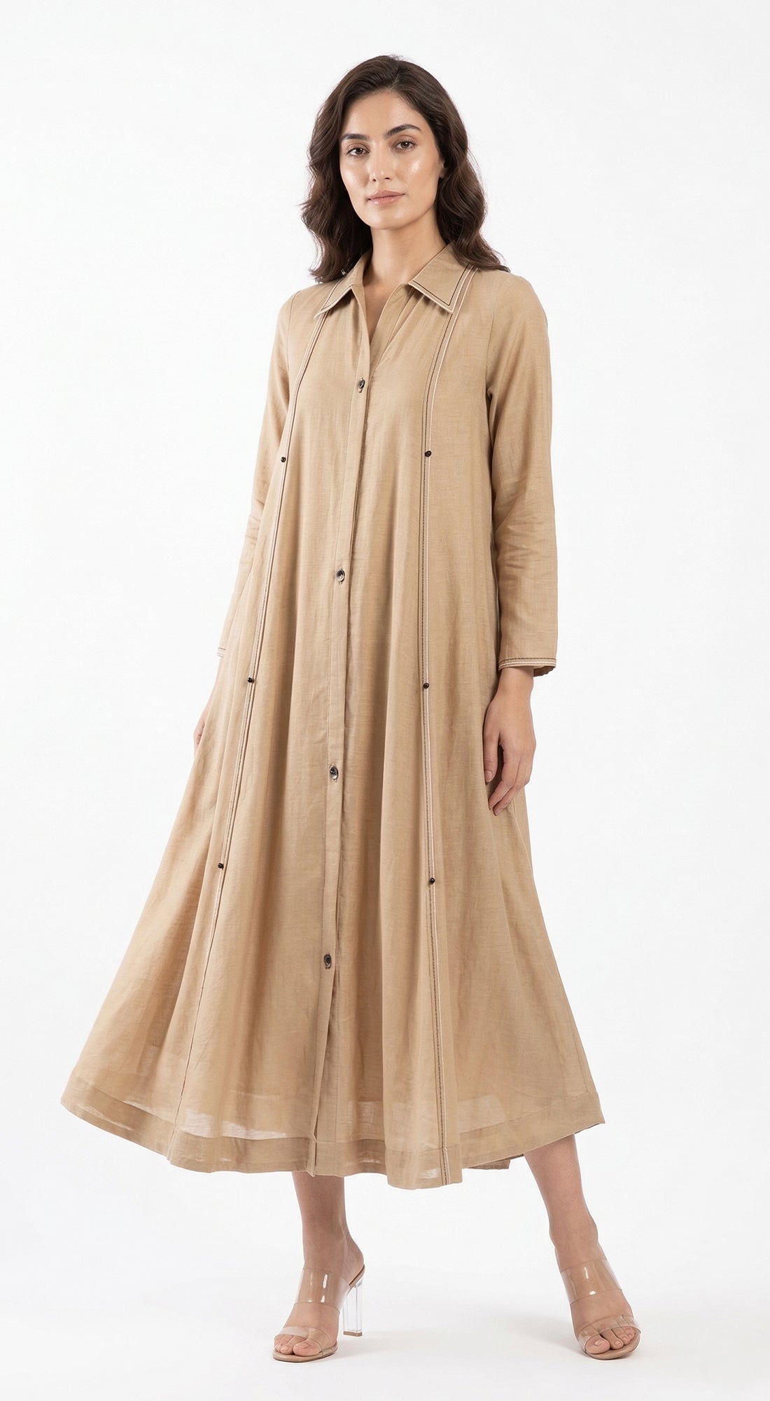 Beige Cotton Silk Dress