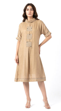 Beige Cotton Silk Dress