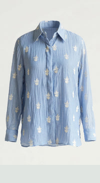 Blue Cotton Thread Embroidered Shirt
