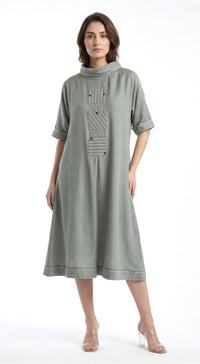 Aqua Cotton Silk Midi Dress