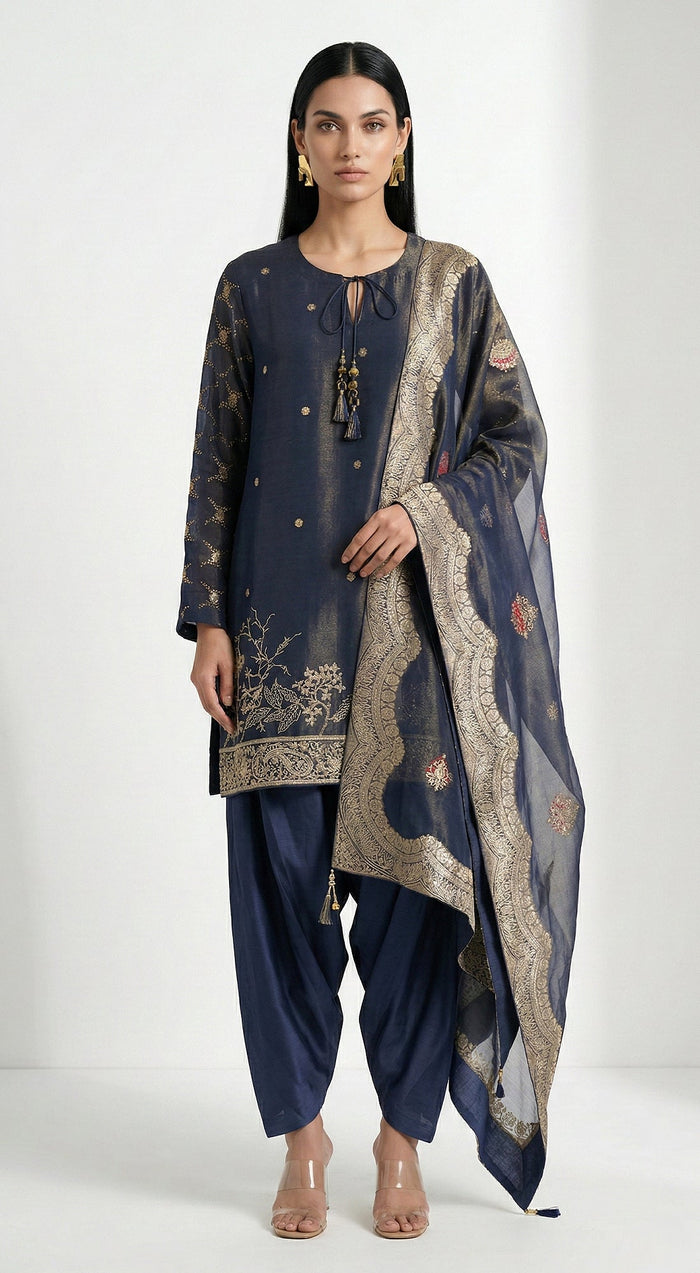 Blue Banarasi Embroidered Kurta Set