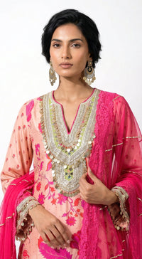 Pink Cotton Silk Embroidered Kurta Set