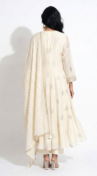 Ivory Cotton Embroidered Anarkali Kurta Set