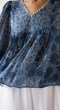 Blue Muslin Abstract Print Shirt