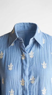 Blue Cotton Thread Embroidered Shirt