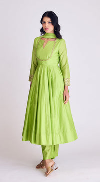 Lime Green Embroidered Anarkali