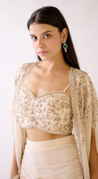 Ivory Embroidered Cape Set