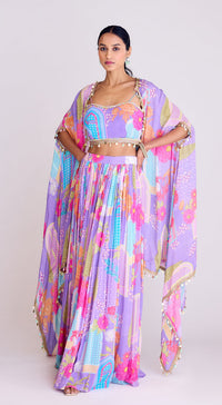 Purple Skirt Set with Cape