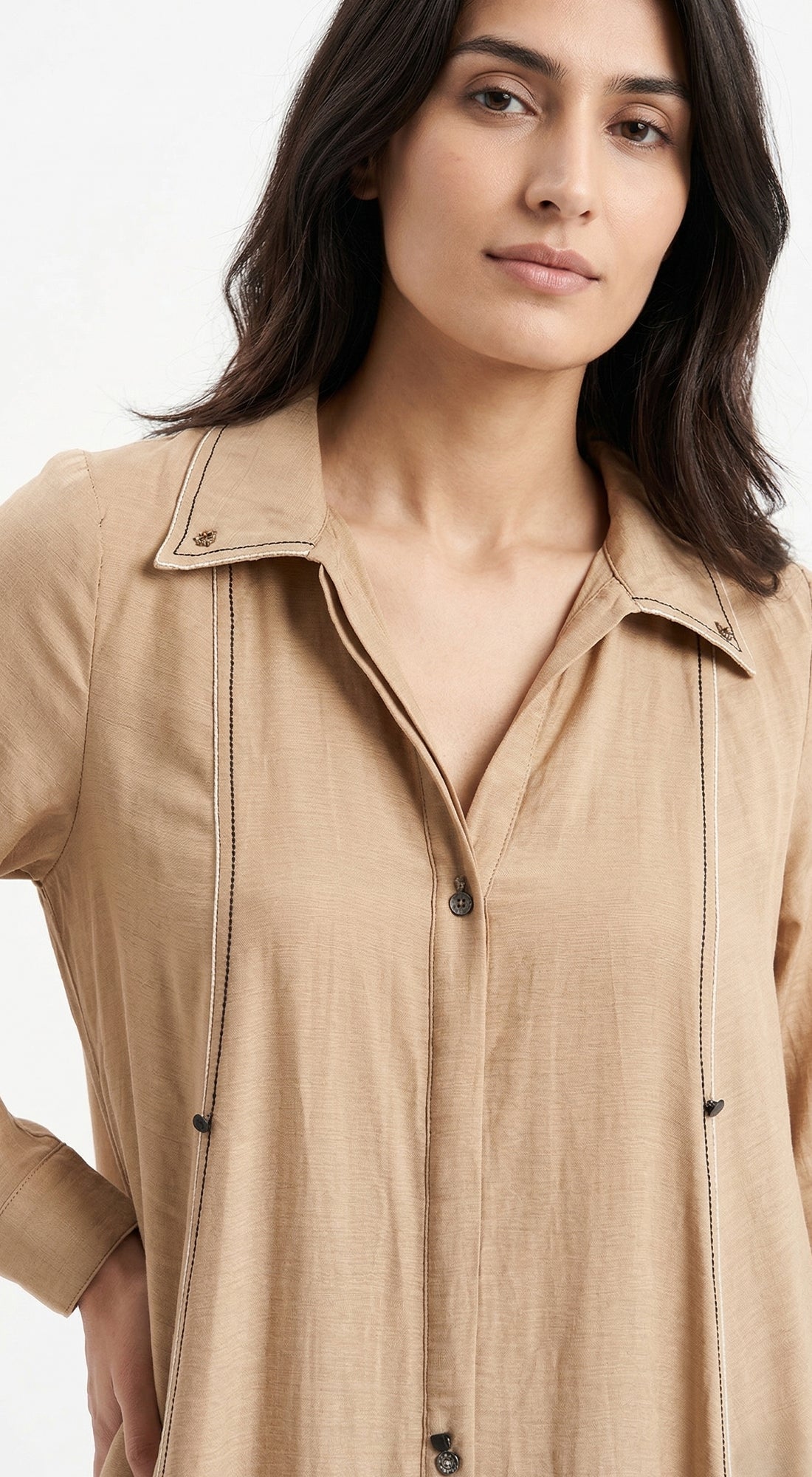 Beige Cotton Silk Dress