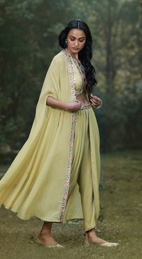 Green Georgette Dhoti & Cape Set