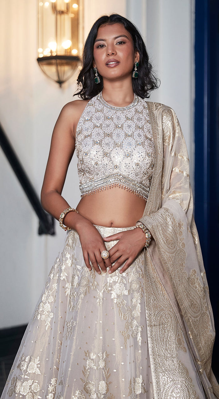 Ivory Gold Banarasi Lehenga Set