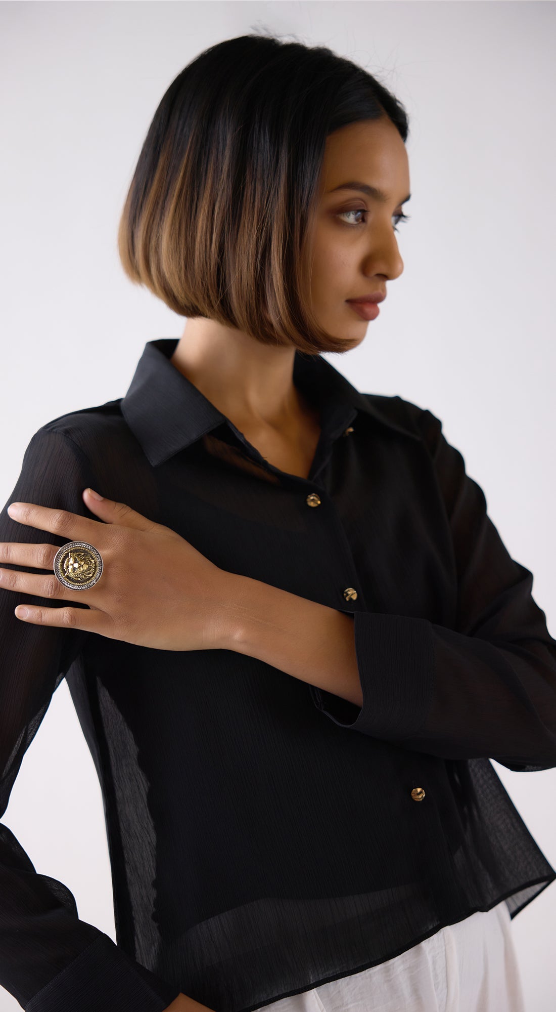 Black Textured Chiffon Shirt