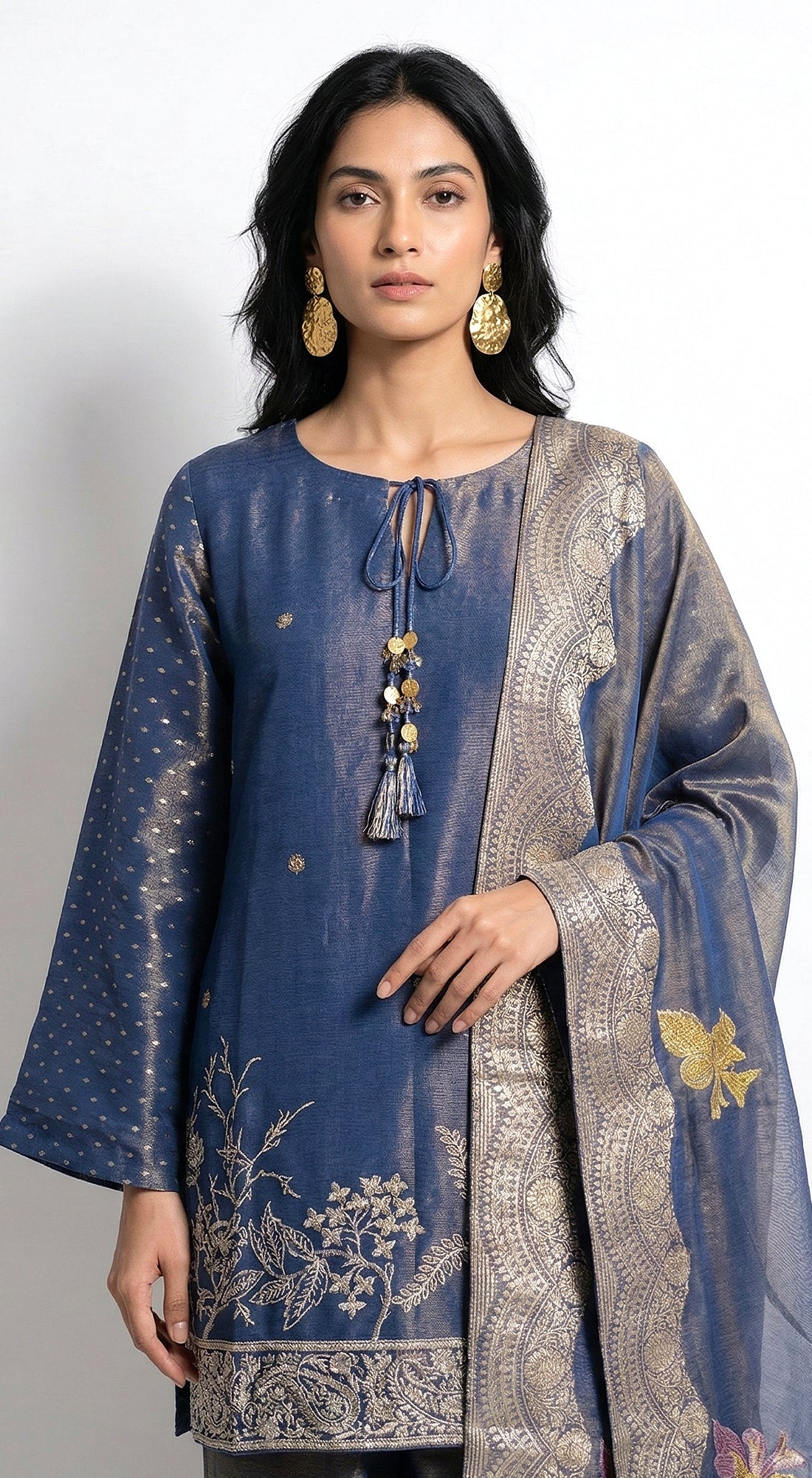 Blue Banarasi Embroidered Kurta Set