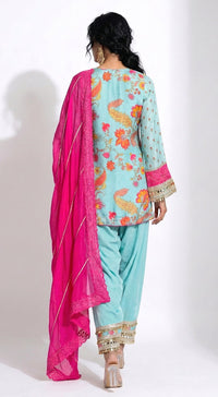 Blue Cotton Silk Embroidered Kurta Set