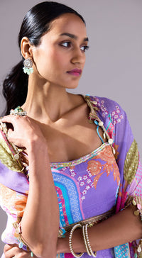 Purple Skirt Set with Cape