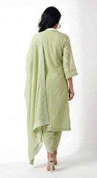 Green Cotton Chanderi Embroidered Kurta Set