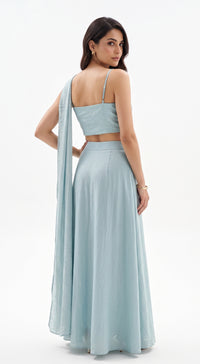 Aqua Crushed Tissue Draped Saree