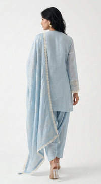 Blue Cotton Chanderi Embroidered Kurta Set