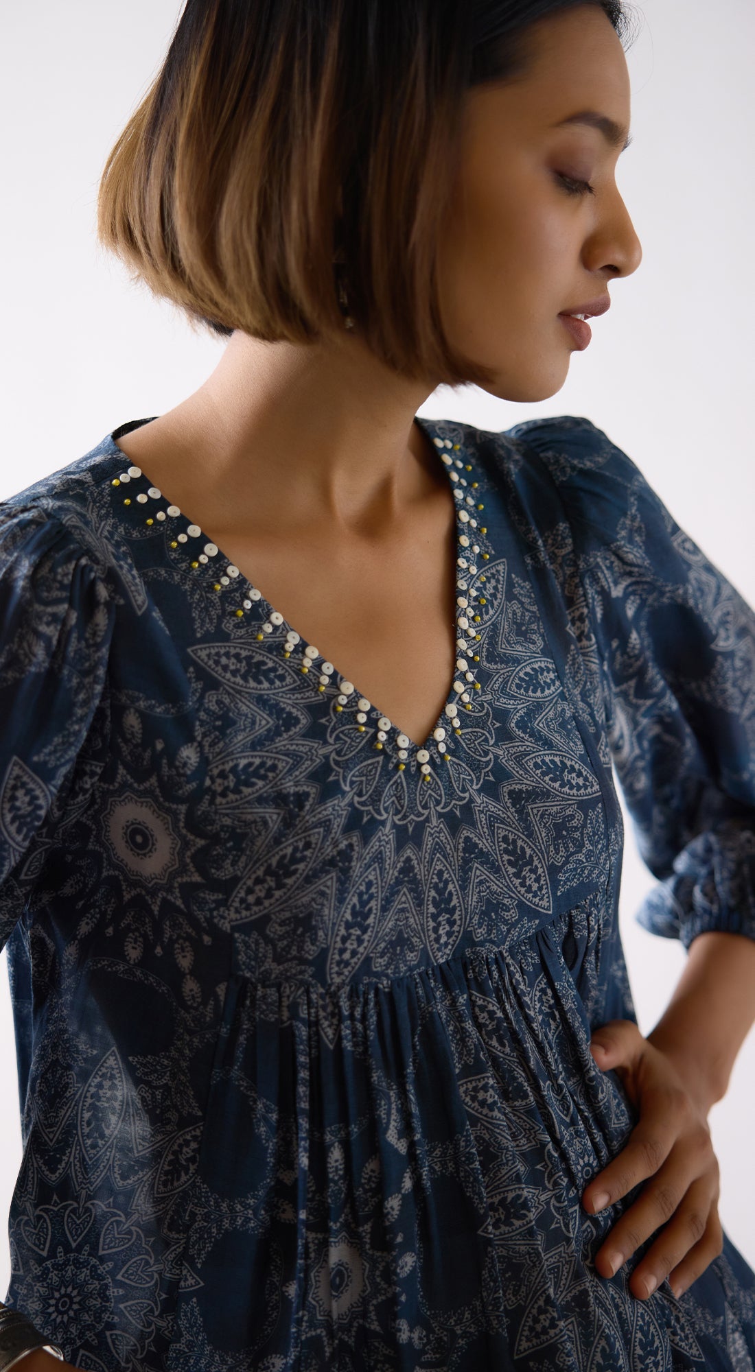 Blue Muslin Abstract Print Shirt