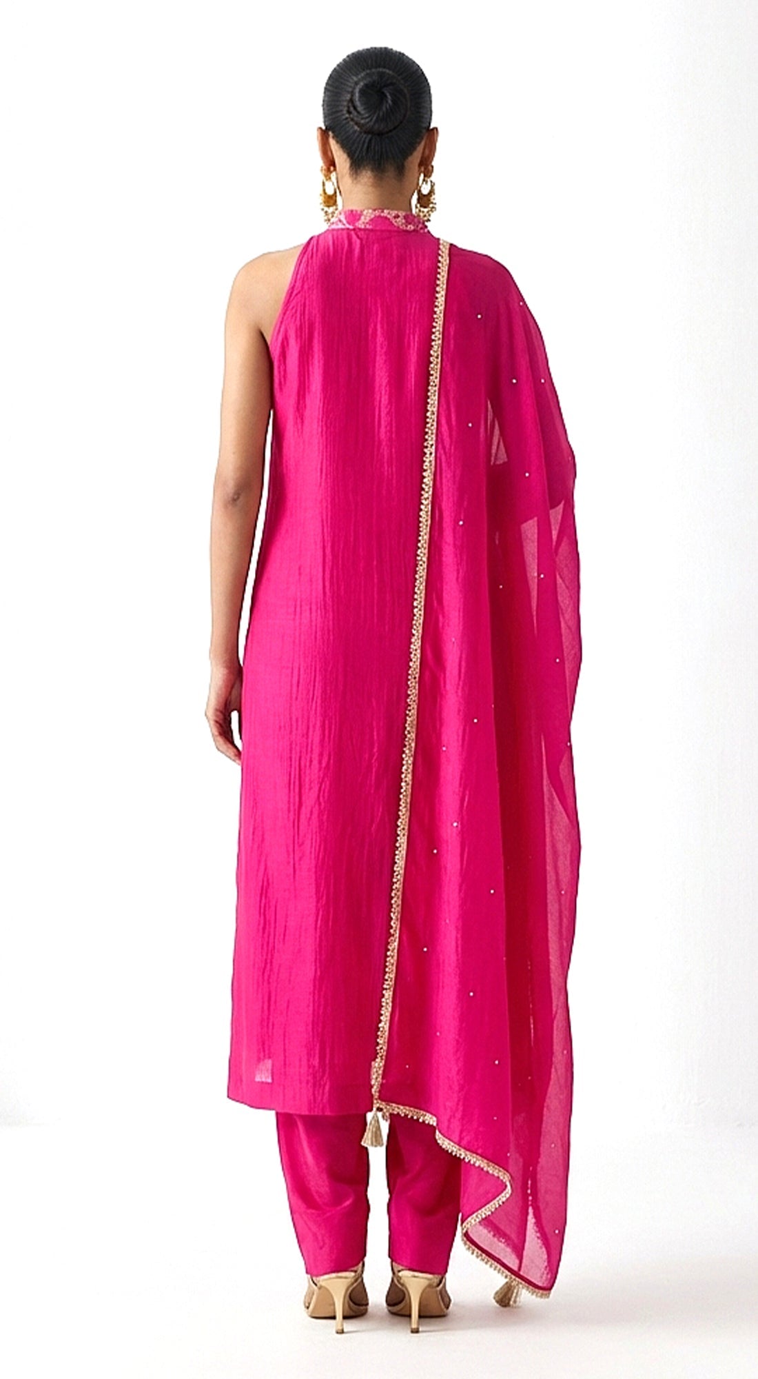Pink Chanderi Embroidered Kurta Set