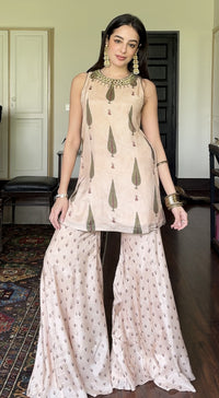 Beige Muslin Embroidered Palazzo Set