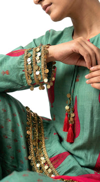 Green Muslin Embroidered Kurta Set
