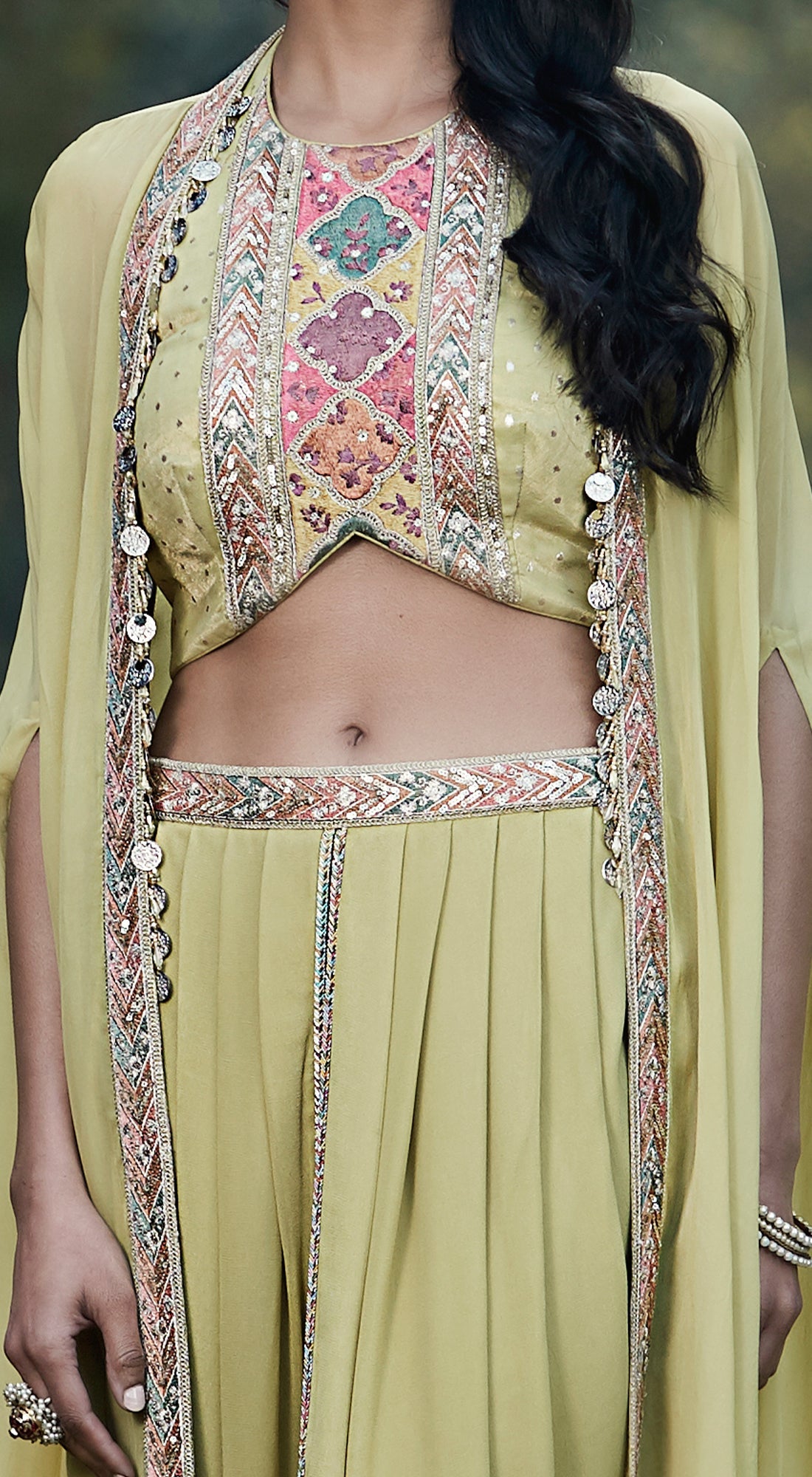 Green Georgette Dhoti & Cape Set