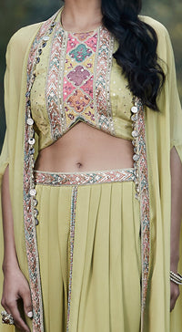 Green Georgette Dhoti & Cape Set