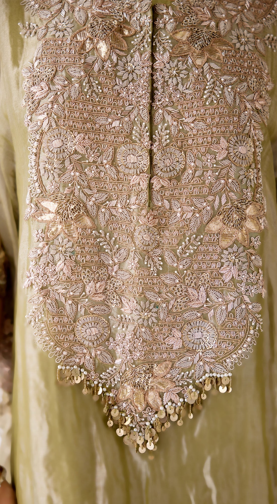 Green Tissue Embroidered Kaftan Set