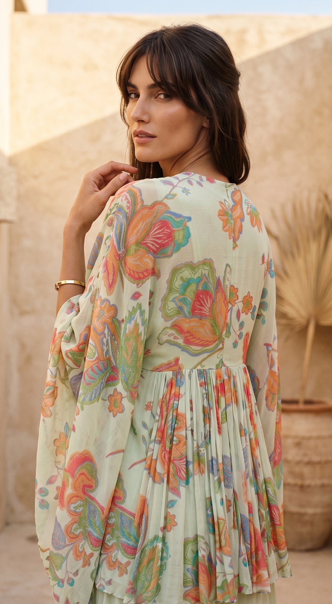 Ivory Pleat Embroidered Sharara Set