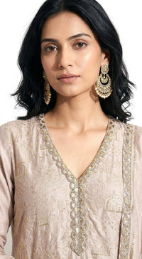 Beige Chanderi Embroidered Kurta Set