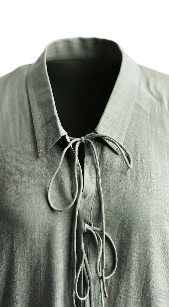 Aqua Zari Tie-Up Cotton Silk Shirt