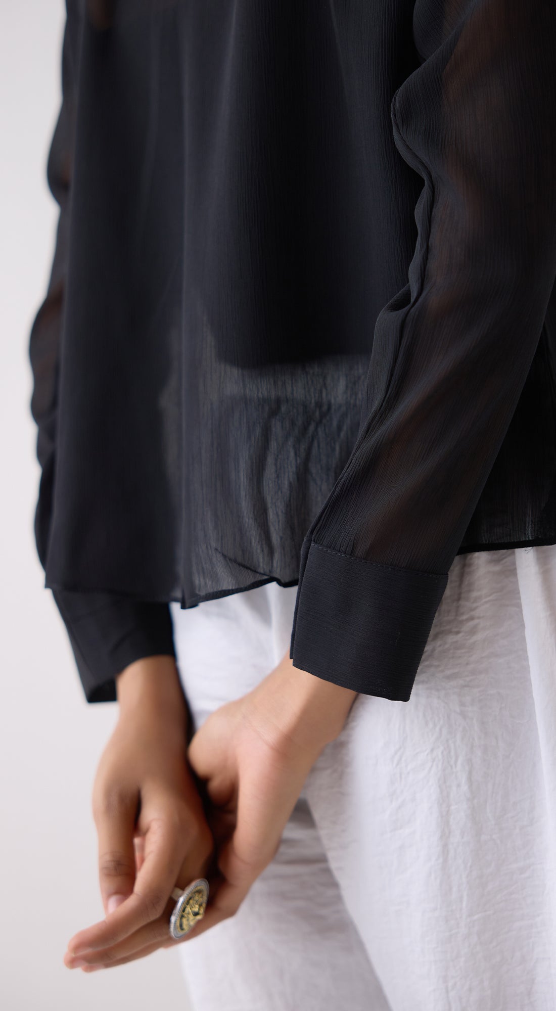Black Textured Chiffon Shirt