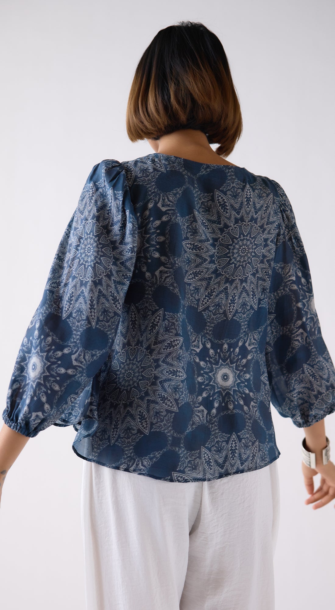 Blue Muslin Abstract Print Shirt