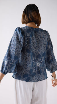 Blue Muslin Abstract Print Shirt