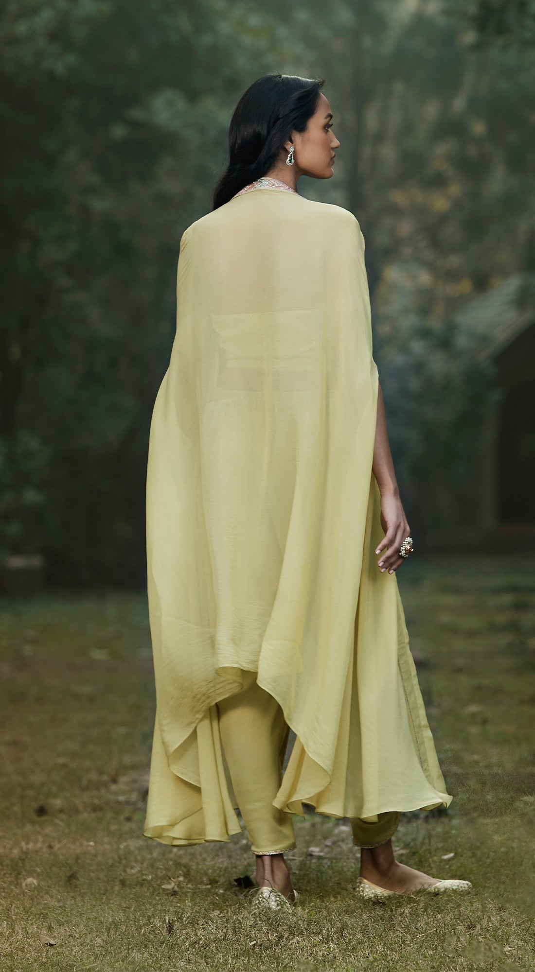 Green Georgette Dhoti & Cape Set