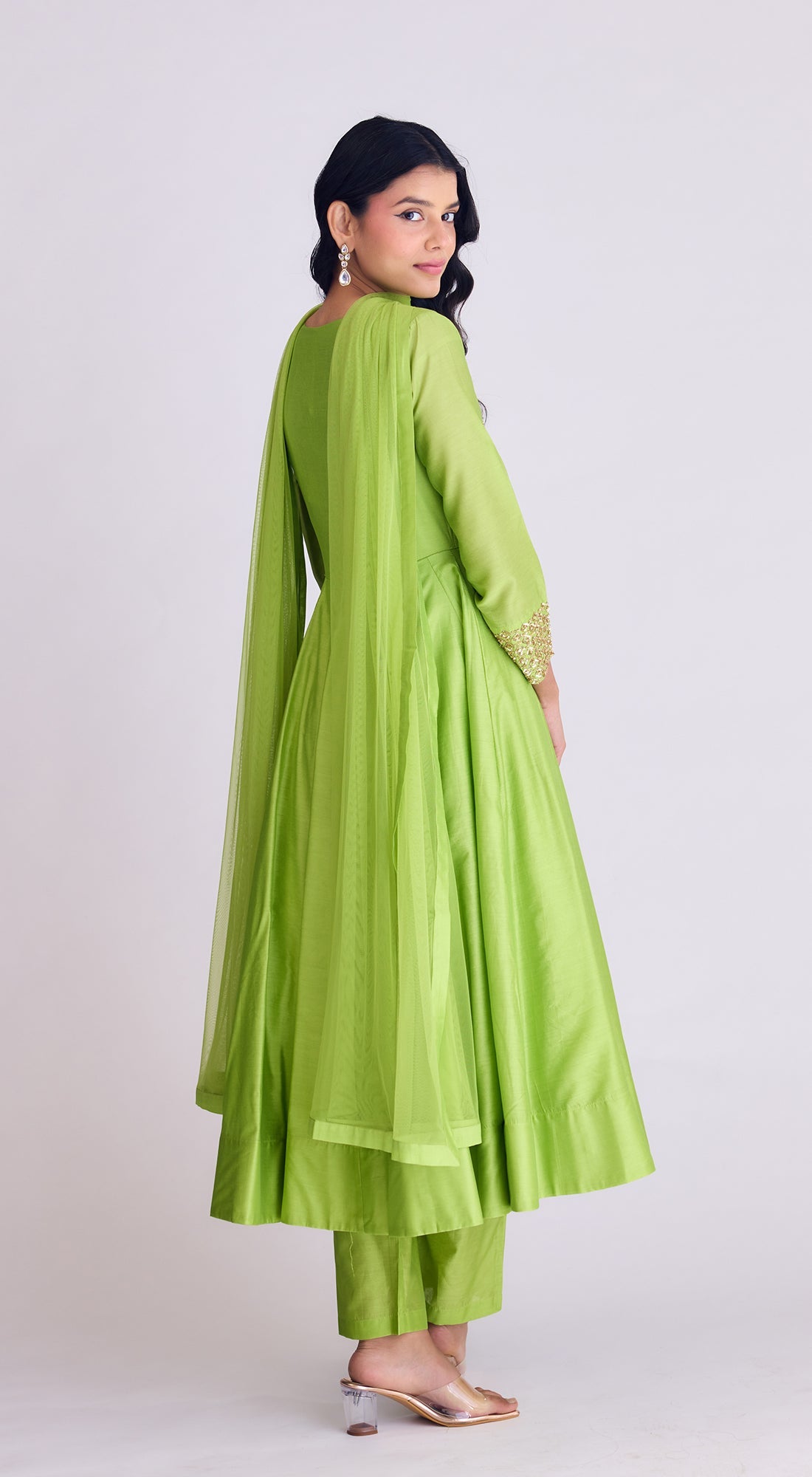 Lime Green Embroidered Anarkali