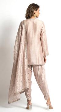 Beige Chanderi Embroidered Kurta Set