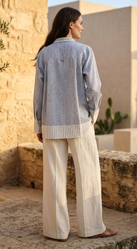 Blue Cotton Linen Abstract Shirt