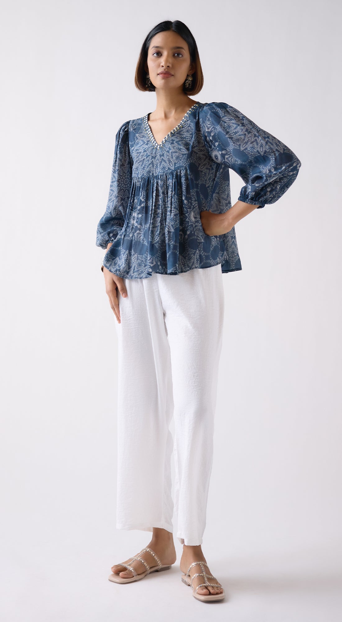 Blue Muslin Abstract Print Shirt